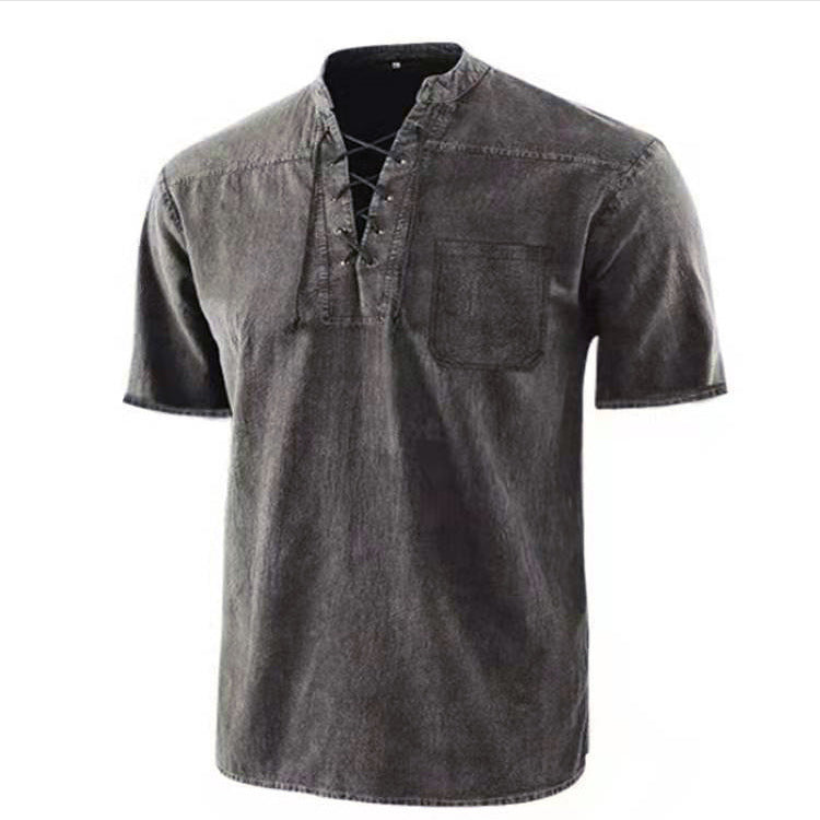 Herren Kurzarm Hemd mit modernem Schnürdesign und Brusttasche Echoarchiv
