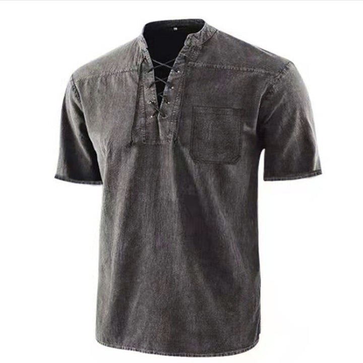 Herren Kurzarm Hemd mit modernem Schnürdesign und Brusttasche Echoarchiv
