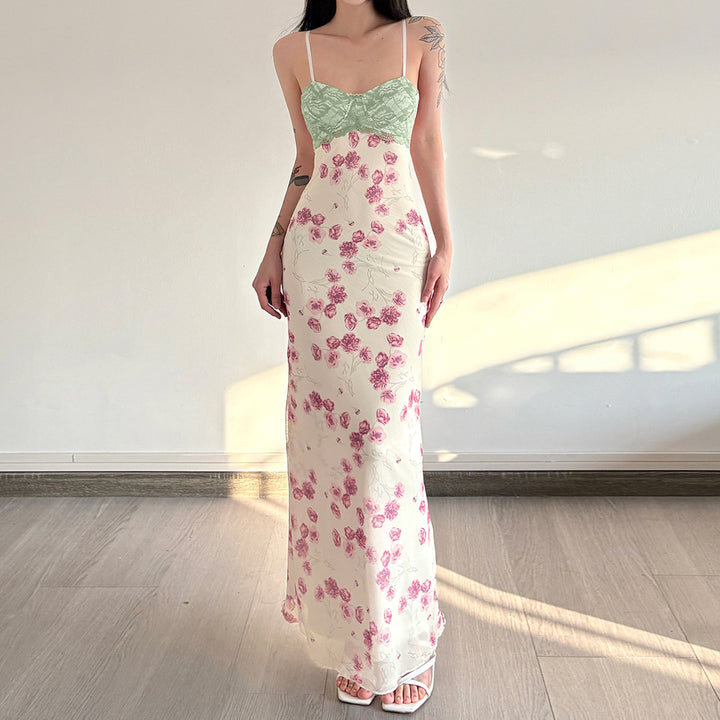 Damen Maxikleid mit floralem Spitzenoberteil und zarten Spaghettiträgern Echo Archiv