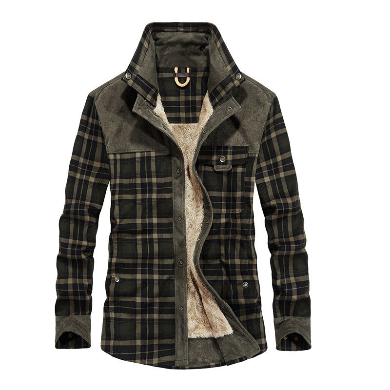 Herren karierte Hemdjacke mit Teddyfleece-Innenfutter und Wildlederbesatz – Taviero