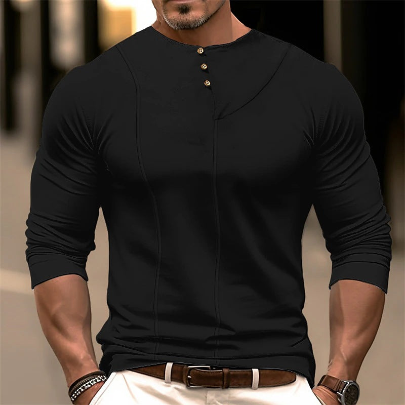 Herren Langarmshirt mit modischem Henley-Ausschnitt und dekorativen Knöpfen Echoarchiv
