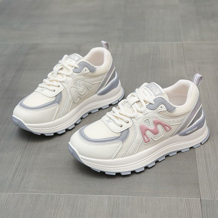 Damen Plateau-Chunky-Sneaker mit atmungsaktivem Mesh- und Ledermix – Névara