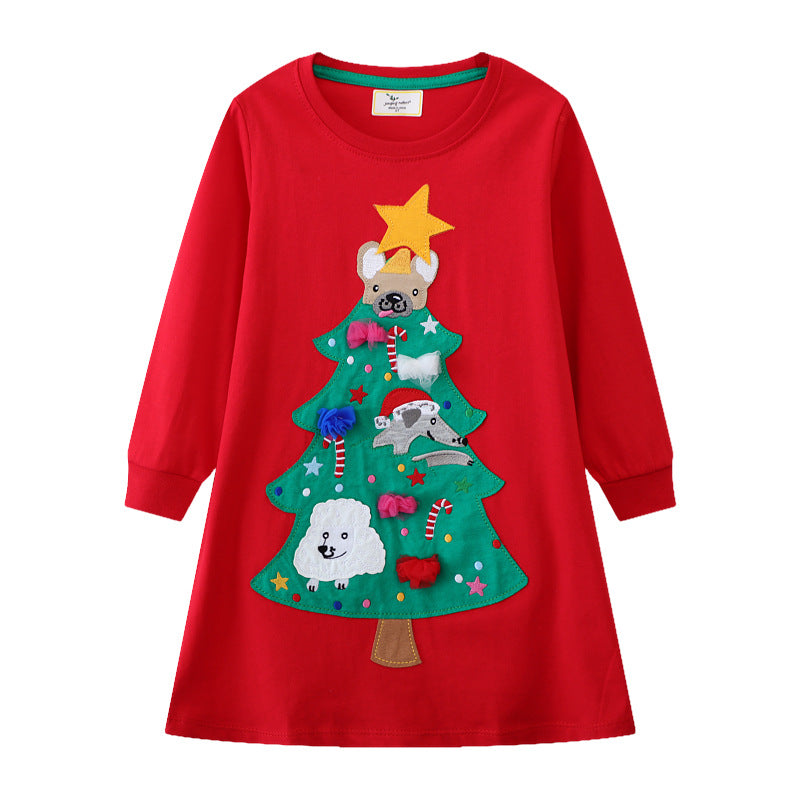 Mädchen Langarmkleid mit festlichem Weihnachtsbaum-Motiv Echo Archiv