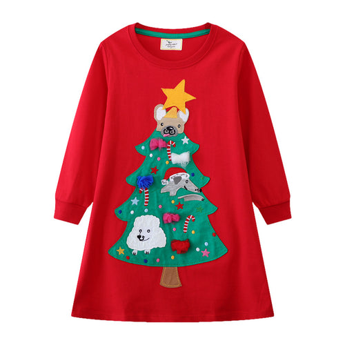 Mädchen Langarmkleid mit festlichem Weihnachtsbaum-Motiv Echo Archiv