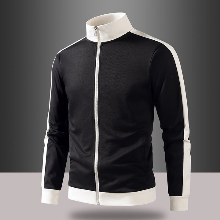 Männer's retro Tracksuit-Jacke mit Stehkragen, Kontraststreifen und sichtbarem Reißverschluss – Cavarno