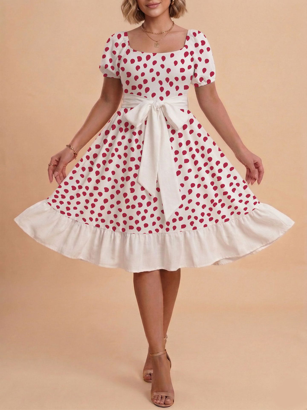 Damen Verspieltes Maxikleid mit Bärenmuster und taillierbarem Band Echo Archiv