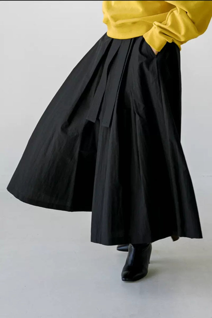 Damen Weite Culotte‑Hosenrock mit Kellerfalten und Bindegürtel – Avélisse