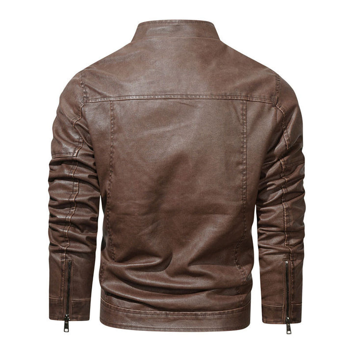 Herren Jeansjacke im Vintage‑Army‑Look mit Stehkragen, Ziersteppungen und Ärmelfalten – Denvaro