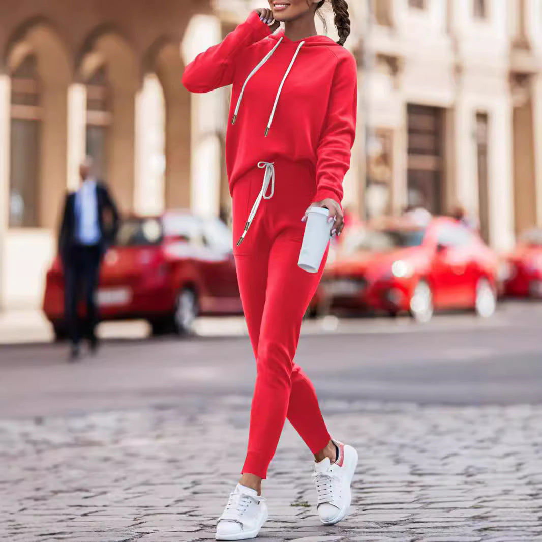 Damen Lässiges Kapuzenpulli- und schmalgeschnittenes Jogginghose-Set – Auréline