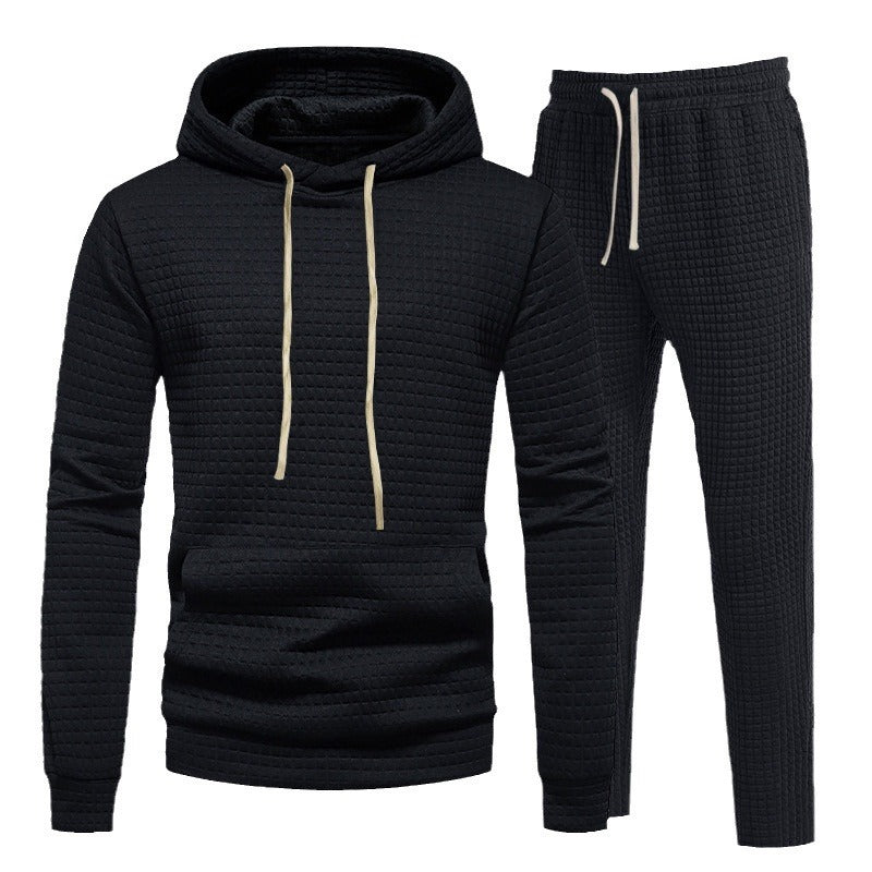 Herren Waffelstruktur-Freizeitset mit Kapuzenpullover und Tunnelzug-Jogginghose Echoarchiv
