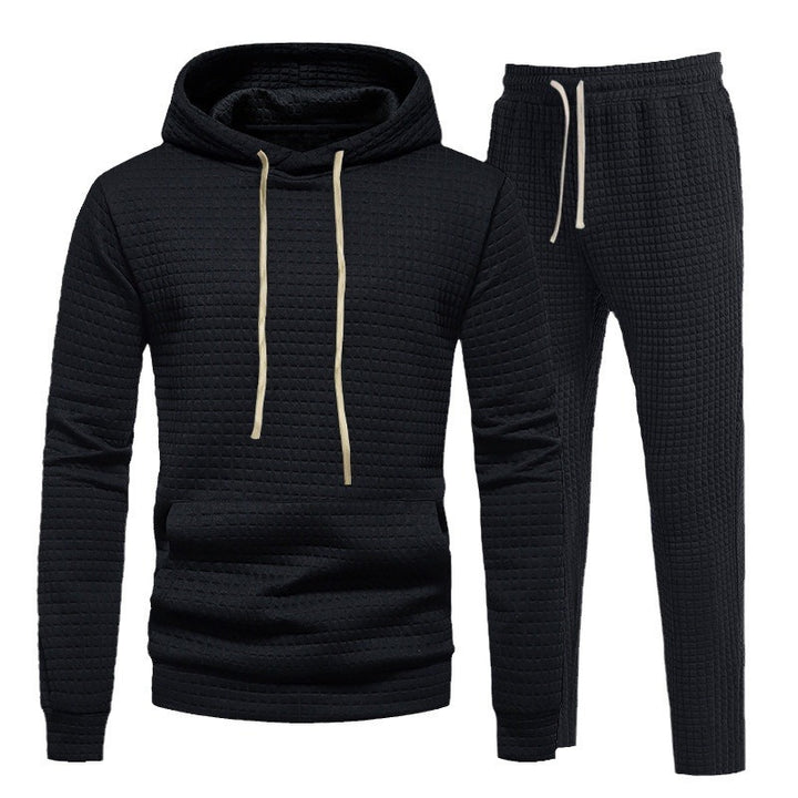 Herren Waffelstruktur-Freizeitset mit Kapuzenpullover und Tunnelzug-Jogginghose Echoarchiv