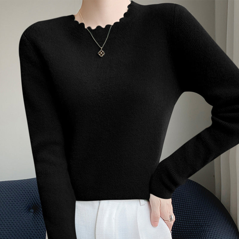 Damen Weicher Feinstrickpullover mit welligem Rundhalsausschnitt und kaschmirähnlicher Oberfläche Echoarchiv