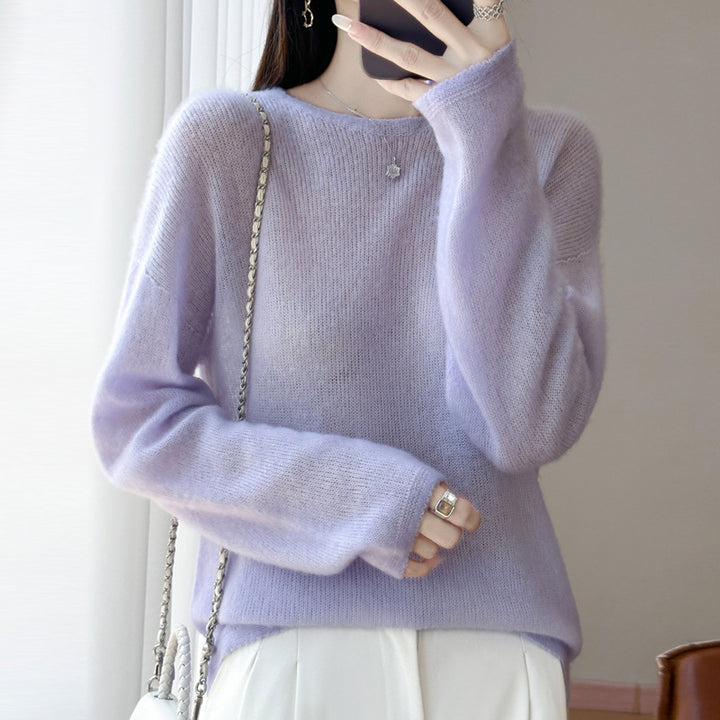 Damen Ultraleichter Mohair‑Look Oversize-Pullover mit U-Boot-Ausschnitt und überschnittener Schulter Echoarchiv
