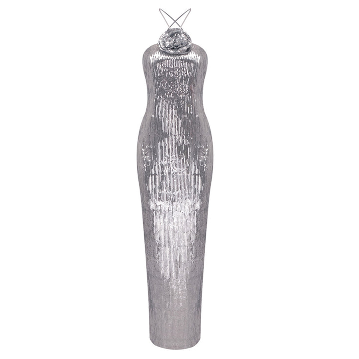 Damen glamouröses Pailletten-Maxikleid mit elegantem Stehkragen Echo Archiv