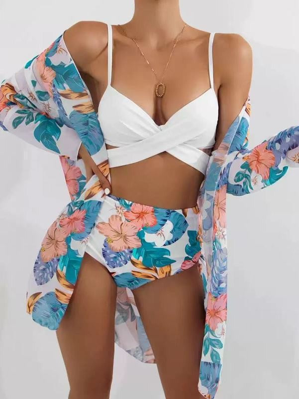 Damen Badeset mit transparenter Manteljacke und floralem Muster Echo Archiv