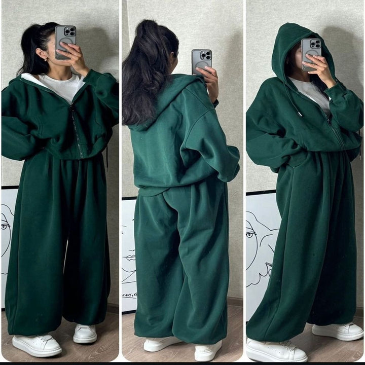 Damen übergroße Kapuzenjacke mit Reißverschluss und weite Jogginghose Lounge Set – Auréline