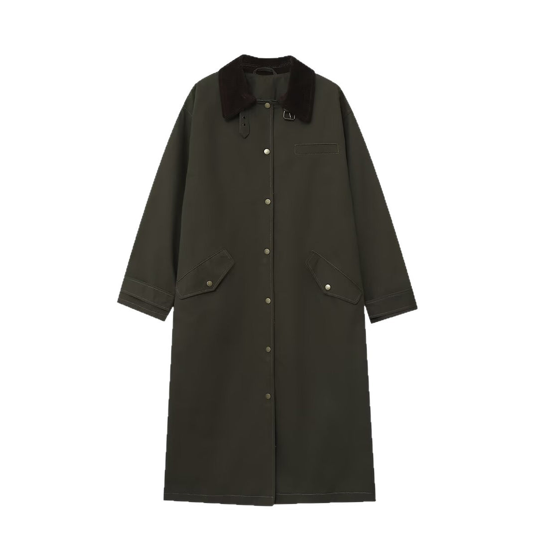 Damen langer wasserdichter Parka-Mantel mit Cordkragen und Druckknopfleiste Echo Archiv