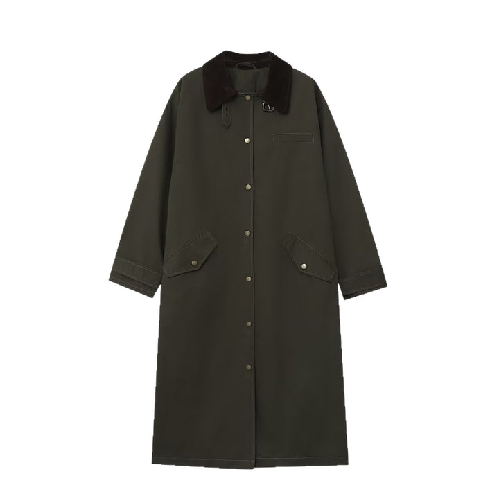 Damen langer wasserdichter Parka-Mantel mit Cordkragen und Druckknopfleiste Echo Archiv