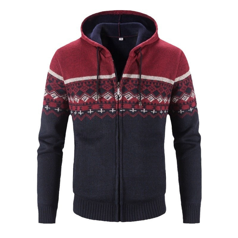 Herren Strickjacke mit modernem Norweger-Muster und hohen Kragen Echoarchiv