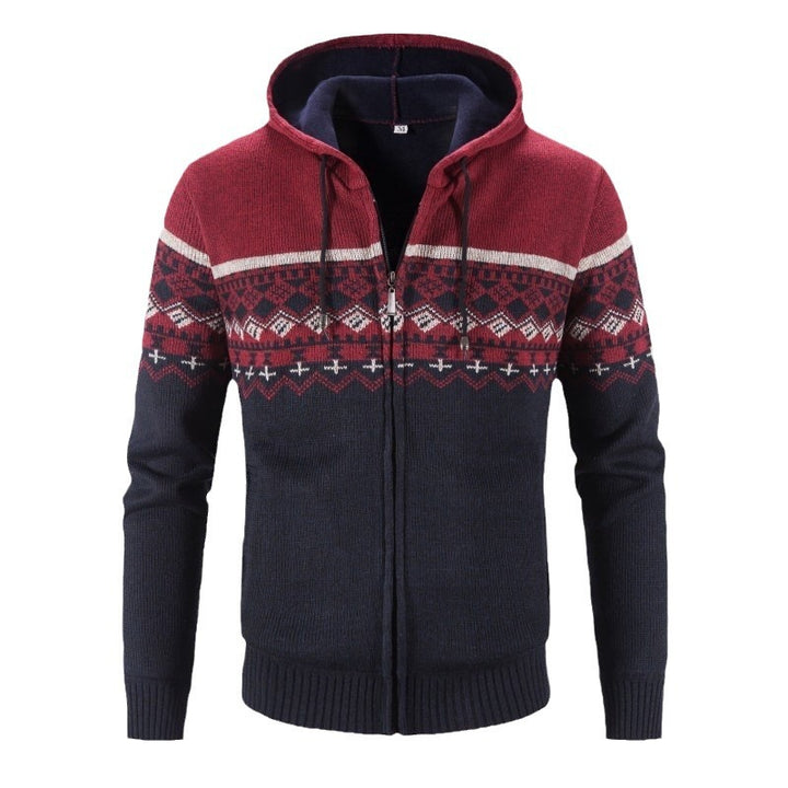 Herren Strickjacke mit modernem Norweger-Muster und hohen Kragen Echoarchiv