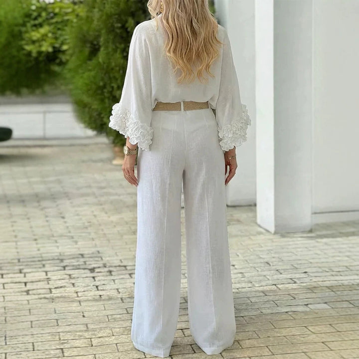 Damen Hochtaillierte Palazzo-Hose mit Knopfblende und Eingrifftaschen – Avélisse