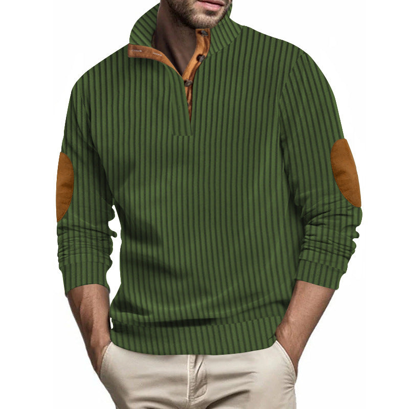 Herren eleganter Strickpullover mit Reverskragen und Lederapplikationen Echoarchiv