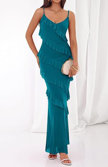 Damen Maxikleid mit Rüschen und Spaghettiträgern Echo Archiv