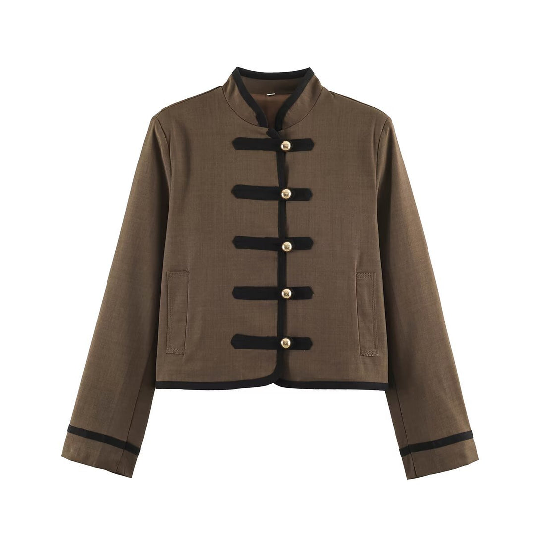 Damen Cropped Stehkragenjacke mit dekorativen Knebelverschlüssen und Boxy-Schnitt Echo Archiv