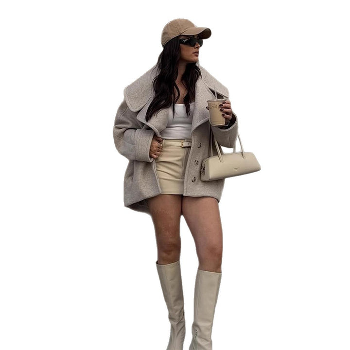 Damen Oversize Wollmix-Kurzmantel mit großem Revers und kastigem Schnitt Echoarchiv
