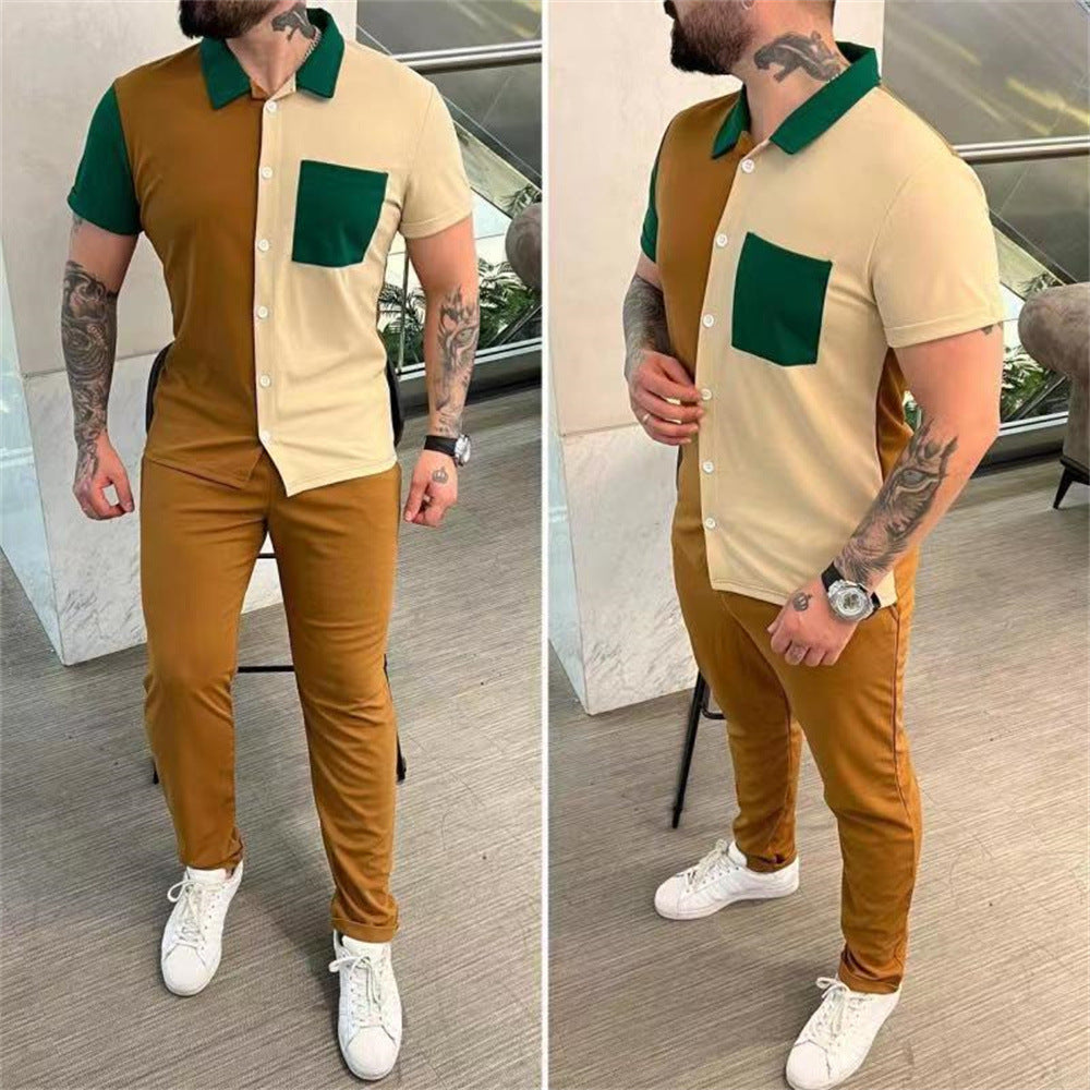 Herren sportliches Kurzarm-Set mit Kontrastdetails Echoarchiv