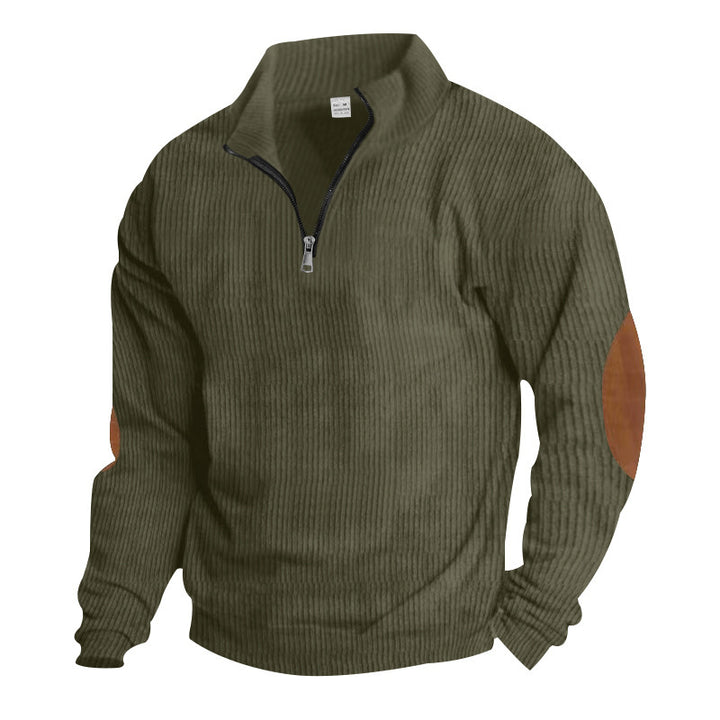Herren Fleece-Pullover mit hochwertiger Strickstruktur und Lederapplikationen Echoarchiv