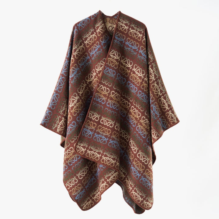Damen Überwurfcape im Jacquard-Strick mit Allover-Monogramm und weichem Fall Echo Archiv