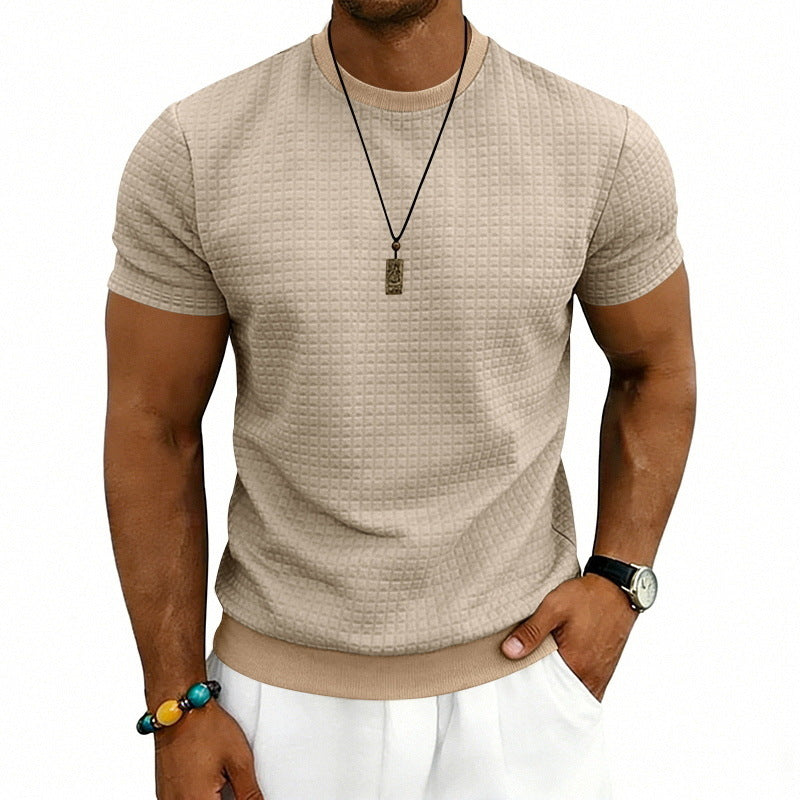 Herren lässiges Waffelstrick-T-Shirt mit Rundhalsausschnitt Echoarchiv