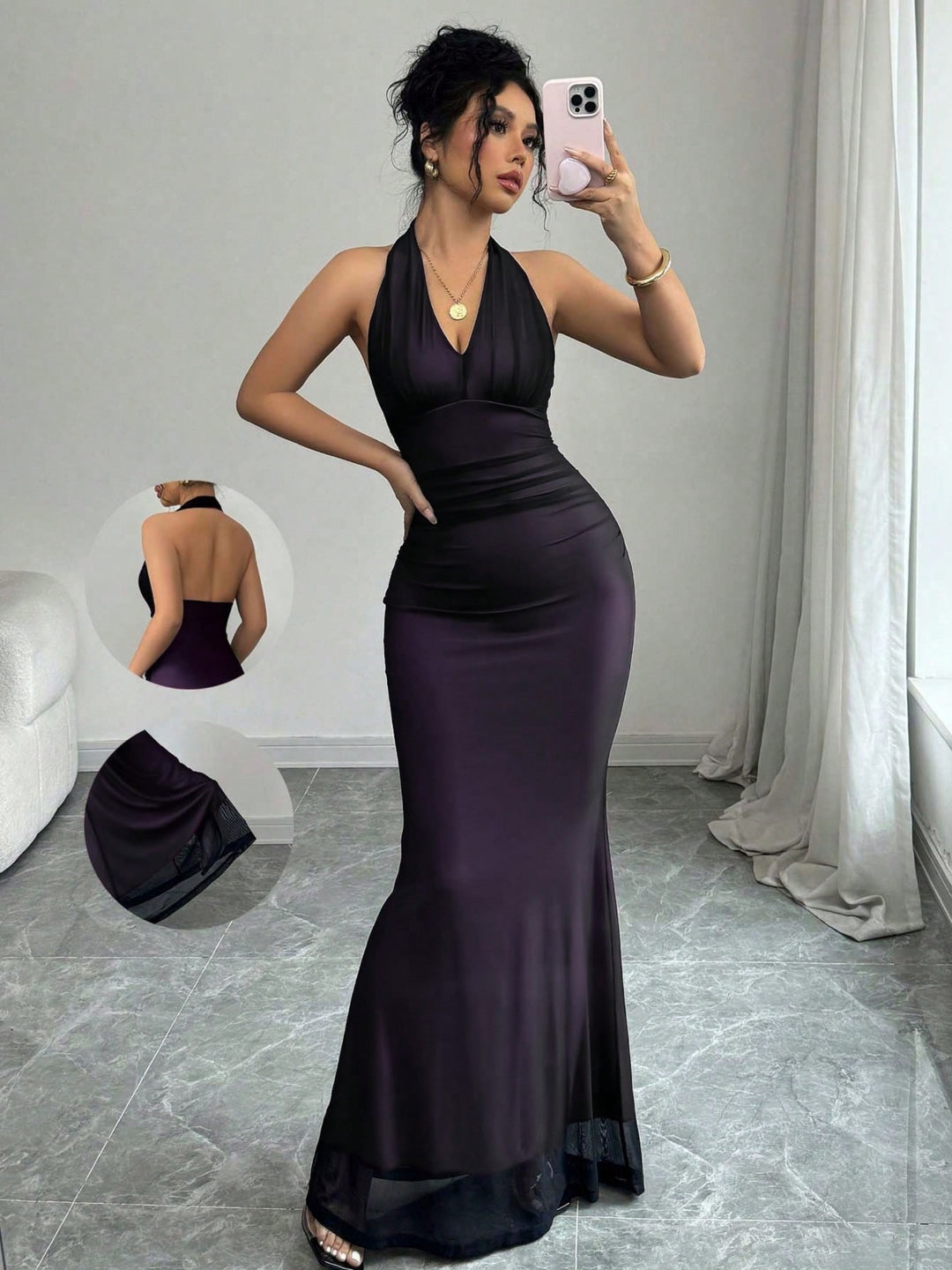 Damen Elegantes Maxikleid mit tiefem V-Ausschnitt und taillierendem Schnitt Echo Archiv