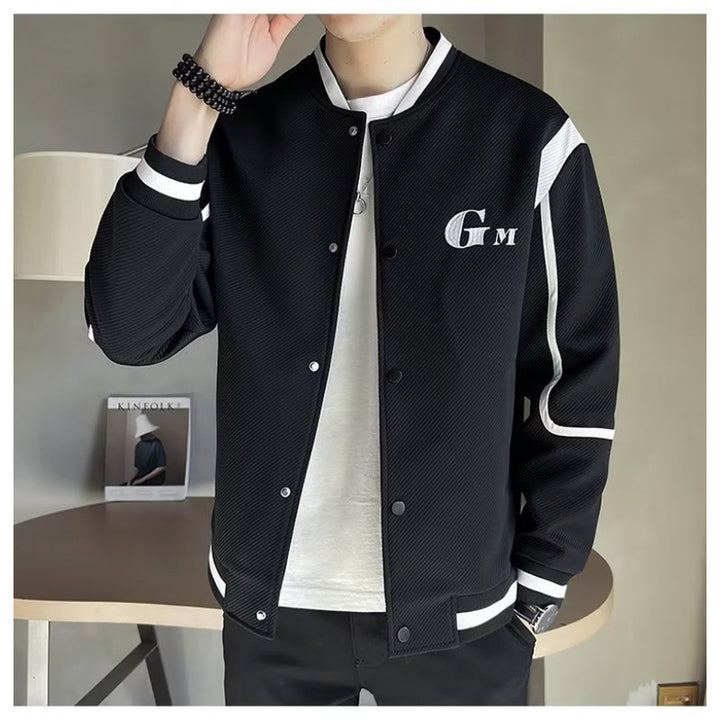 Herren Leichte Varsity-Bomberjacke mit Strukturgewebe, Rippbündchen und Druckknopffront Echoarchiv