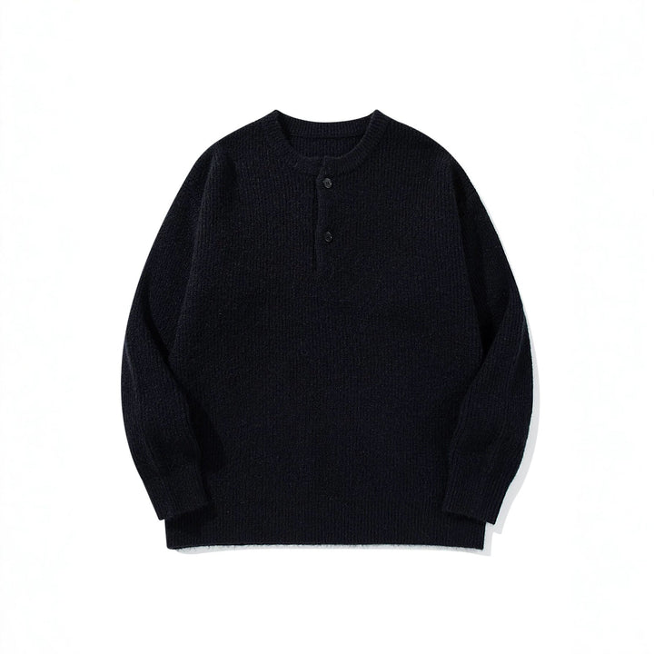 Herren Grobstrick-Henley-Pullover mit halber Knopfleiste und Rippbündchen Echoarchiv