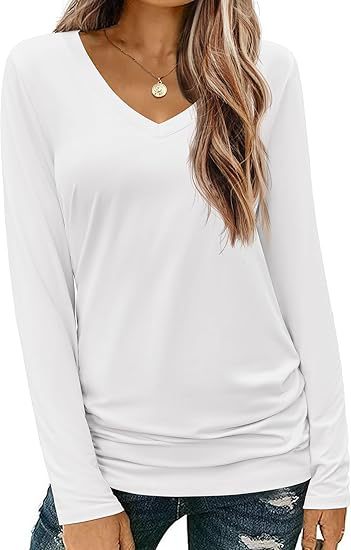 Damen Figurbetontes V‑Ausschnitt Langarmshirt aus Stretch‑Jersey mit leicht gerafftem Saum Echo Archiv