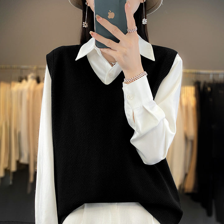 Damen Oversize Strickweste mit tiefem V‑Ausschnitt und feiner Struktur Echoarchiv