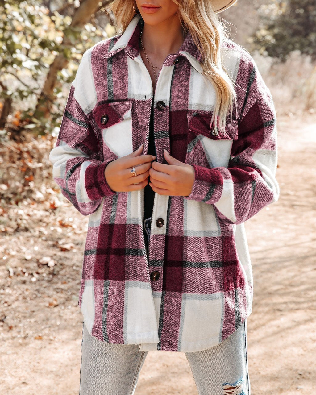 Damen Karierte Flanelljacke mit Brusttaschen Echoarchiv