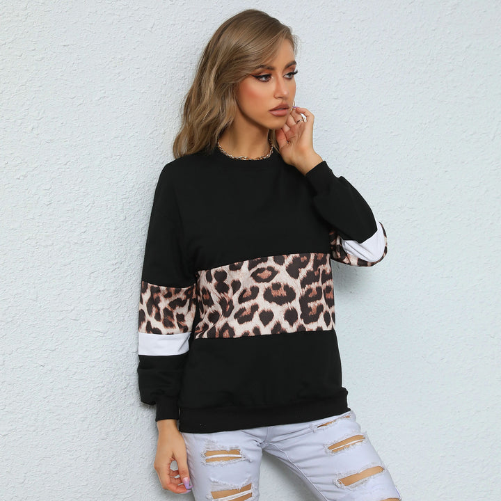 Damen Oversize-Sweatshirt mit Leo-Blockstreifen und geripptem Saum Echoarchiv