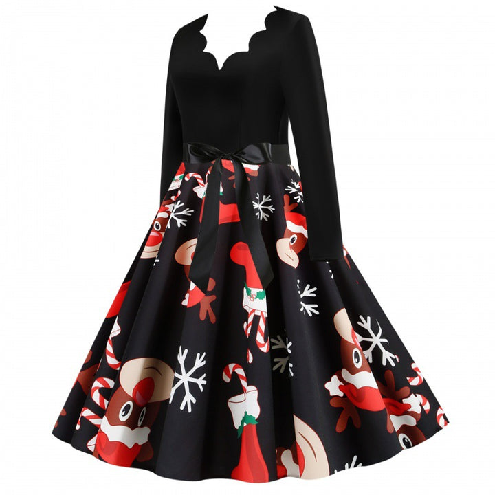 Damen Vintage-Festkleid im 50er-Jahre Stil mit gewelltem Halsausschnitt, figurbetontem Oberteil und voluminösem Tellerrock – Élara