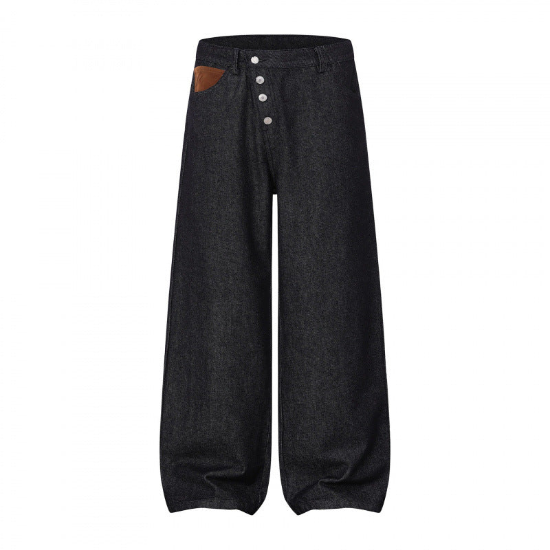 Damen Weite Ballon-Jeanshose mit hoher Taille, Knopfverschluss und gerafftem Saum Echo Archiv