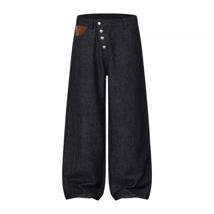 Damen Weite Ballon-Jeanshose mit hoher Taille, Knopfverschluss und gerafftem Saum Echo Archiv