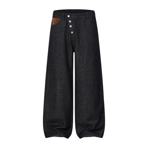 Damen Weite Ballon-Jeanshose mit hoher Taille, Knopfverschluss und gerafftem Saum Echo Archiv