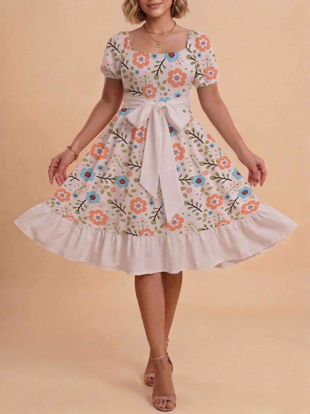 Damen Verspieltes Maxikleid mit Bärenmuster und taillierbarem Band Echo Archiv