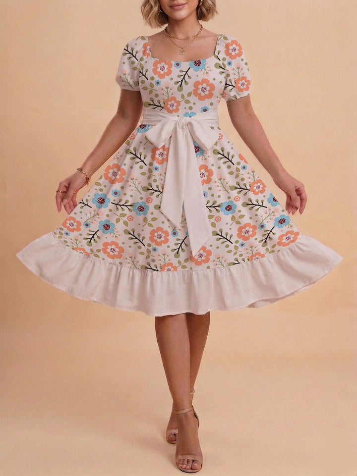 Damen Verspieltes Maxikleid mit Bärenmuster und taillierbarem Band Echo Archiv