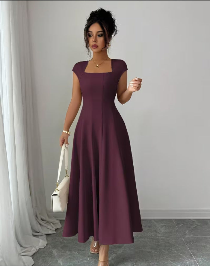 Damen Elegantes Maxikleid mit rechteckigem Ausschnitt und fließendem Rock – Valéora