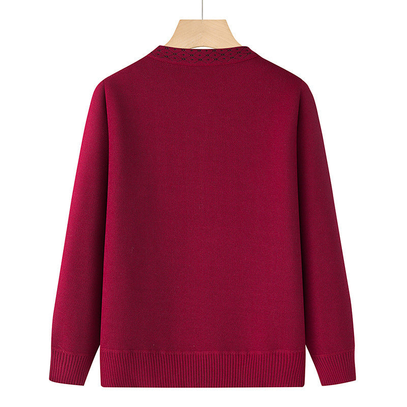 Damen bestickte Strickjacke mit Rundhals, aufgesetzten Taschen und dekorativer Knopfleiste – Veloura
