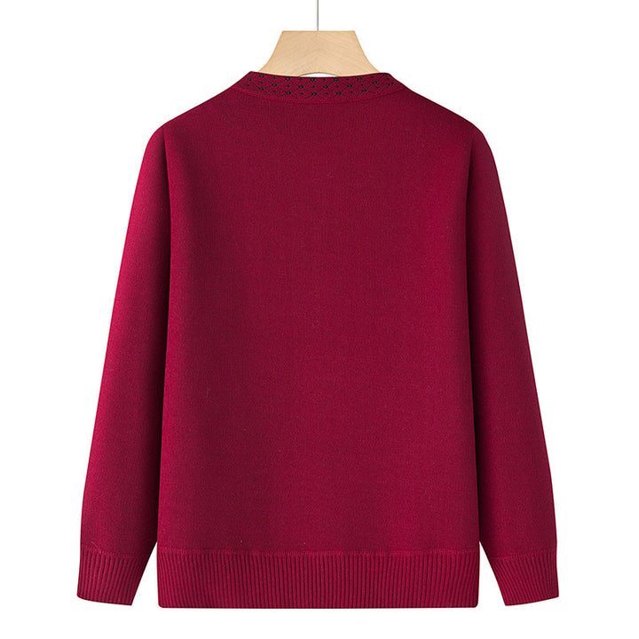Damen bestickte Strickjacke mit Rundhals, aufgesetzten Taschen und dekorativer Knopfleiste – Veloura