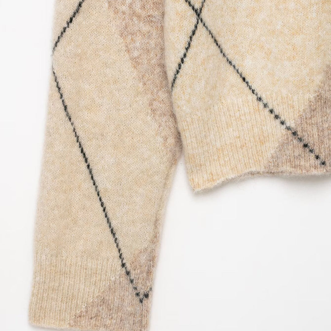 Damen Argyle-Pullover aus Wollmix mit weichem Flor und kastiger Cropped-Silhouette Echoarchiv